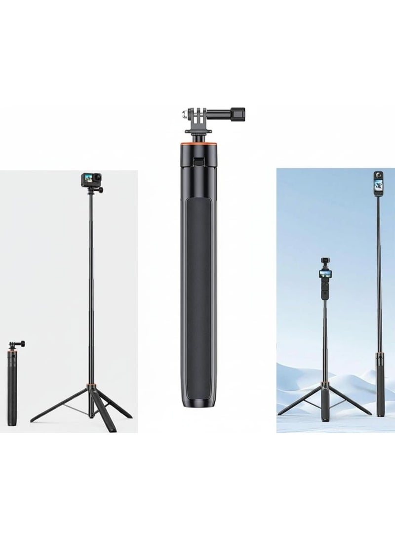 Arabest Extendable Tripod Selfie Stick for DJI OSMO Pocket 3 Action 4 Length Adjustable 138cm Extension Rod for Insta360 ONE X3 X2 Action Camera Universal Interface Anti-Slip Handle Lightweight - Image 2