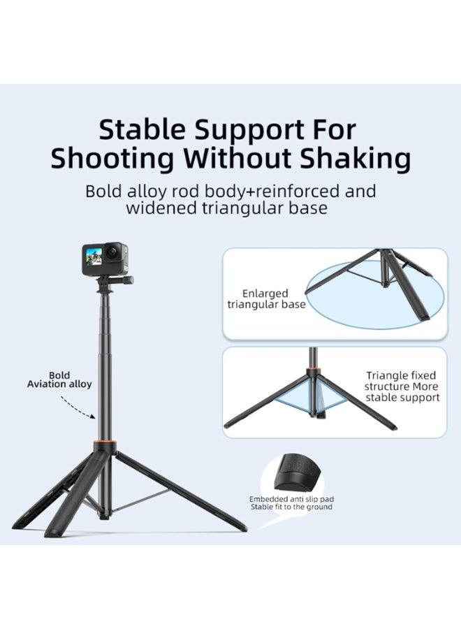 Arabest Extendable Tripod Selfie Stick for DJI OSMO Pocket 3 Action 4 Length Adjustable 138cm Extension Rod for Insta360 ONE X3 X2 Action Camera Universal Interface Anti-Slip Handle Lightweight - Image 3