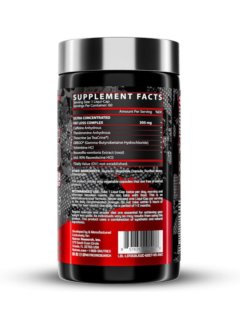 Nutrex Research Ultra Concentration Lipo-6 Black Supplement - 60 Capsules + Free Shaker - Image 2