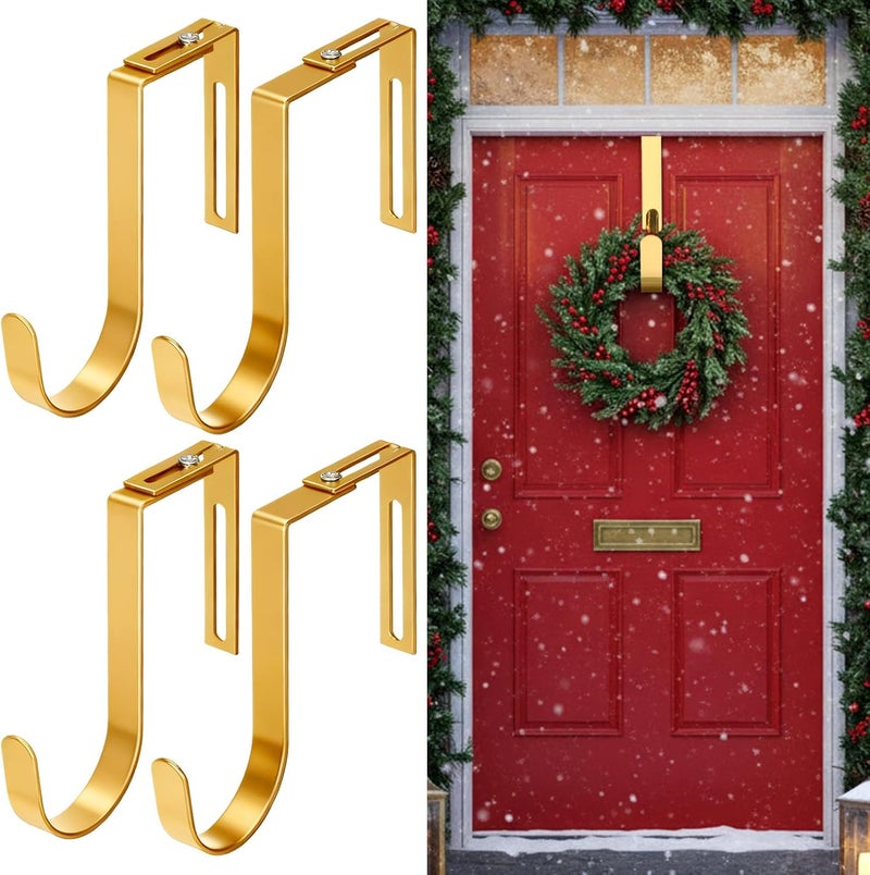 LEIFIDE 4 Pcs Christmas Width Adjustable Wreath Hanger for Front Door 1.5-3.78 Large Over The Door Christmas Decoration Hook 20 Lbs Capacity - Image 1