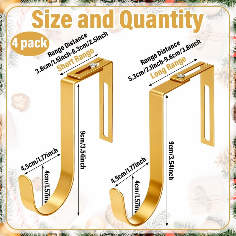 LEIFIDE 4 Pcs Christmas Width Adjustable Wreath Hanger for Front Door 1.5-3.78 Large Over The Door Christmas Decoration Hook 20 Lbs Capacity - Image 2