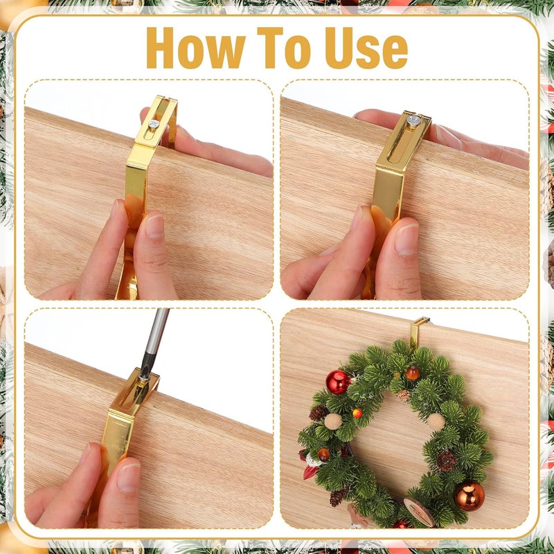 LEIFIDE 4 Pcs Christmas Width Adjustable Wreath Hanger for Front Door 1.5-3.78 Large Over The Door Christmas Decoration Hook 20 Lbs Capacity - Image 4