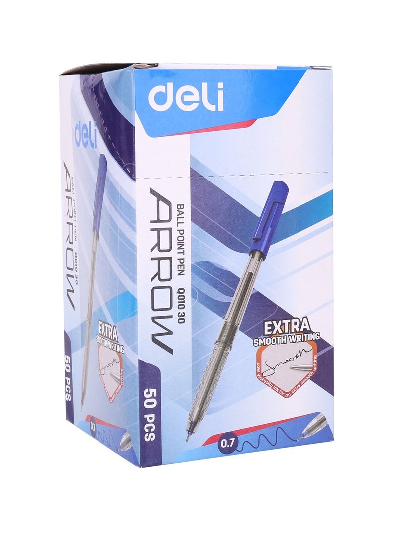 Deli 50-Piece Arrow Ballpoint Pen Set 0.7mm Tip Blue Ink - Image 1