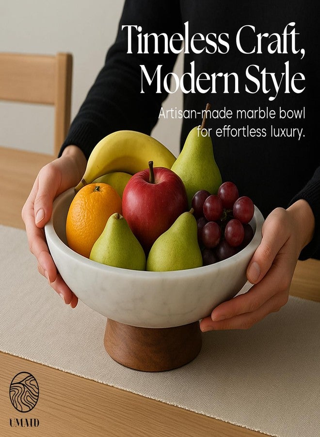 UMAID Marble Decorative Bowl with Wooden Base - Handcrafted Natural Stone Fruit Bowl for Kitchen Counter & Bookshelf Decor | No Two Pieces Alike, Unique Veining - Image 5