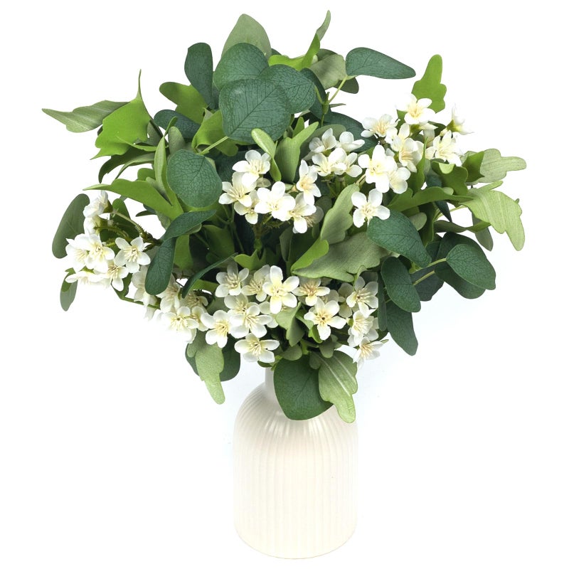 YUGALI 4 PCS 16" Artificial Plants Flowers Indoor Eucalyptus Greenery Stems White Cherry Blossom Branches for Vase Faux Spring Home Decor Centerpiece Decoration - Image 1
