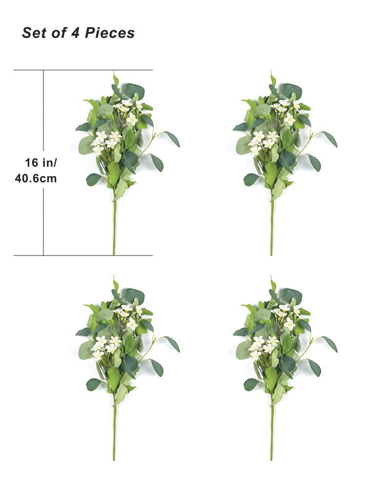 YUGALI 4 PCS 16" Artificial Plants Flowers Indoor Eucalyptus Greenery Stems White Cherry Blossom Branches for Vase Faux Spring Home Decor Centerpiece Decoration - Image 4