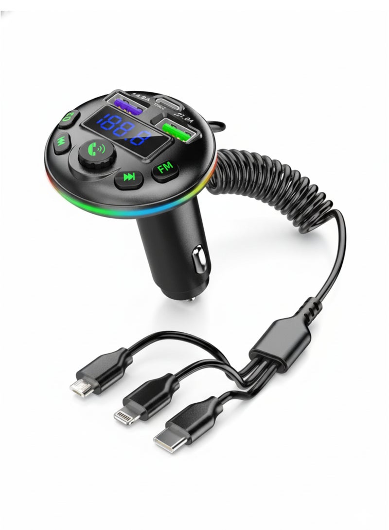 OALE Bluetooth FM Transmitter Car Charger – USB, Type-C & Lightning Fast Charging, LED Ambient Lights, Hands-Free Calling & Music MP3 Player - Image 1