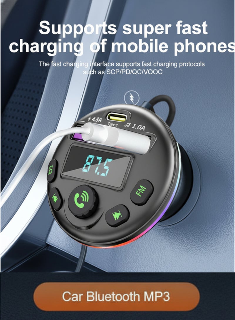 OALE Bluetooth FM Transmitter Car Charger – USB, Type-C & Lightning Fast Charging, LED Ambient Lights, Hands-Free Calling & Music MP3 Player - Image 3