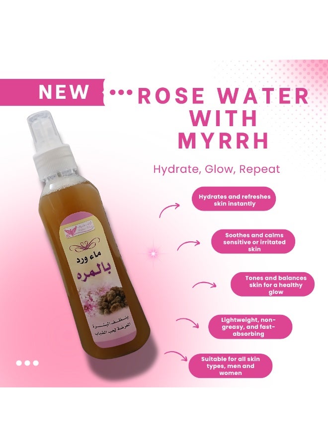 Kuwait Shop Rose Water with Myrrh 200ml – Brightening & Hydrating Face Mist | Natural Toner for Glowing, Clear, and Acne-Prone Skin | Tightens Pores & Refreshes Skin - Image 2