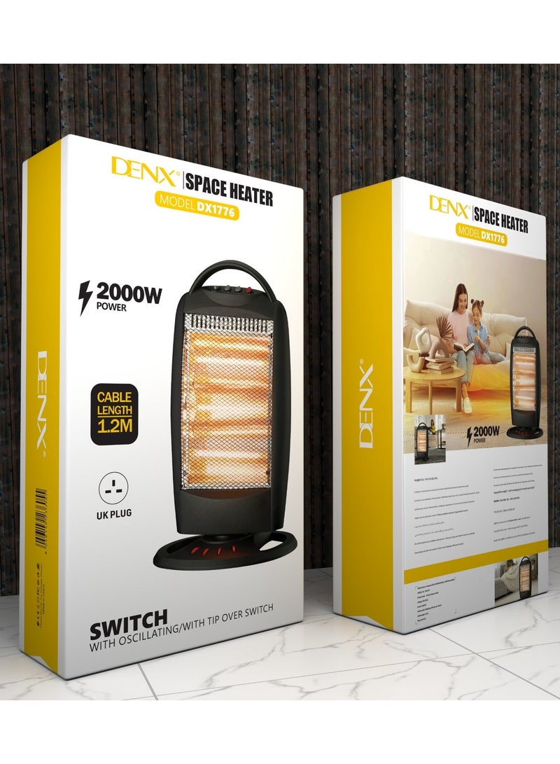 Denx Electric Heater - Infrared Fireplace- 3 Lamps 2000 W With 3 Heat Setting - Image 1