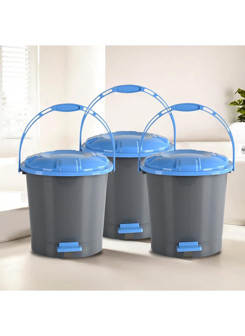 Kuber Industries Kuber Industries Pack of 3 Pedal Dustbin 7 LTR Dustbin with Lid Dustbin for Kitchen Bathroom office Garbage Bin with Handle Wet Dry Waste Bin Blue Dhakkan Trash Can Grey  - Image 1