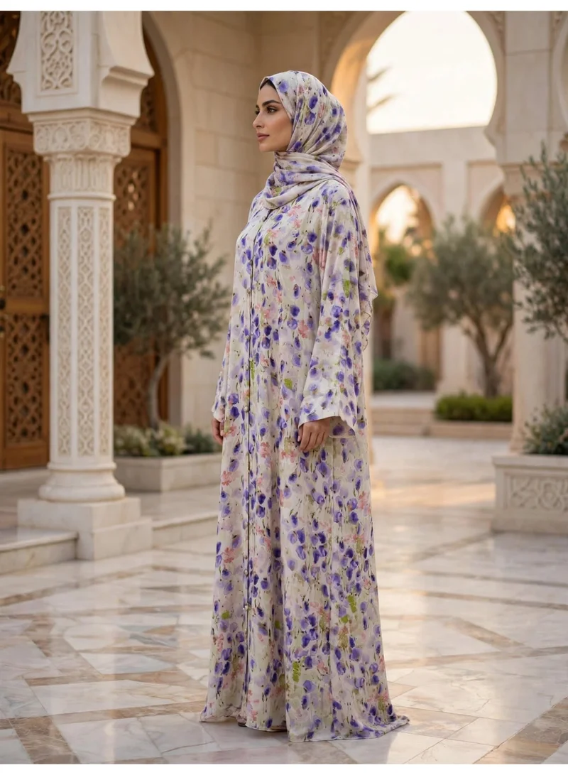 Ikkxa  Floral Print Front Button Abaya with Draped Hijab for Women | Best Price UAE
