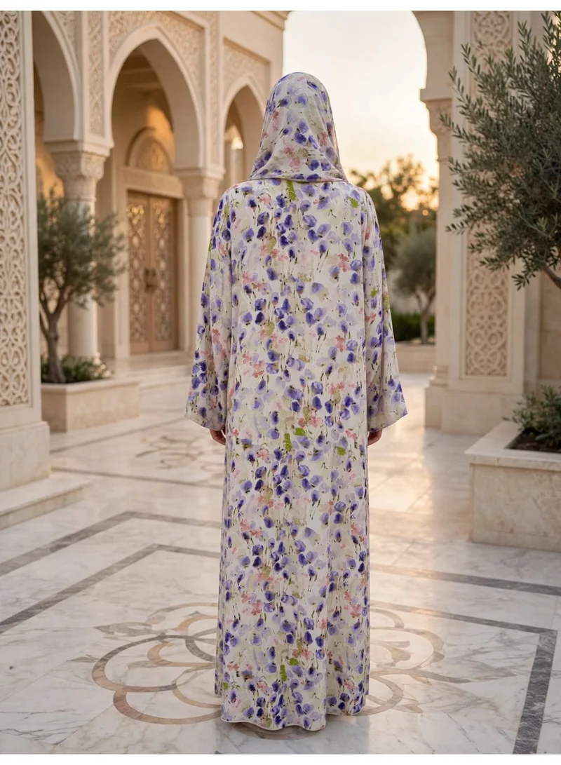 Ikkxa  Floral Print Front Button Abaya with Draped Hijab for Women | Best Price UAE