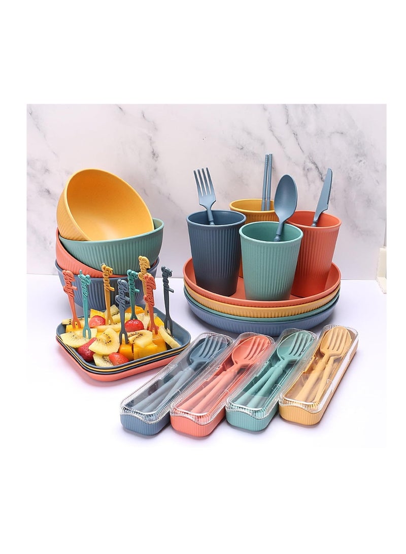 SYOSI 48pcs Unbreakable Dinnerware Sets for 4 People, Camping Plates and Bowls Set, Plastic Picnic Dinner Sets, Lightweight Colorful BBQ Plastic Serving Plates, Bowls, Cups,Cutlery, Forks,Tableware(Green) - Image 2