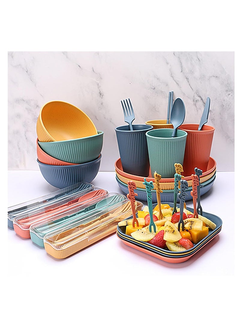 SYOSI 48pcs Unbreakable Dinnerware Sets for 4 People, Camping Plates and Bowls Set, Plastic Picnic Dinner Sets, Lightweight Colorful BBQ Plastic Serving Plates, Bowls, Cups,Cutlery, Forks,Tableware(Green) - Image 3