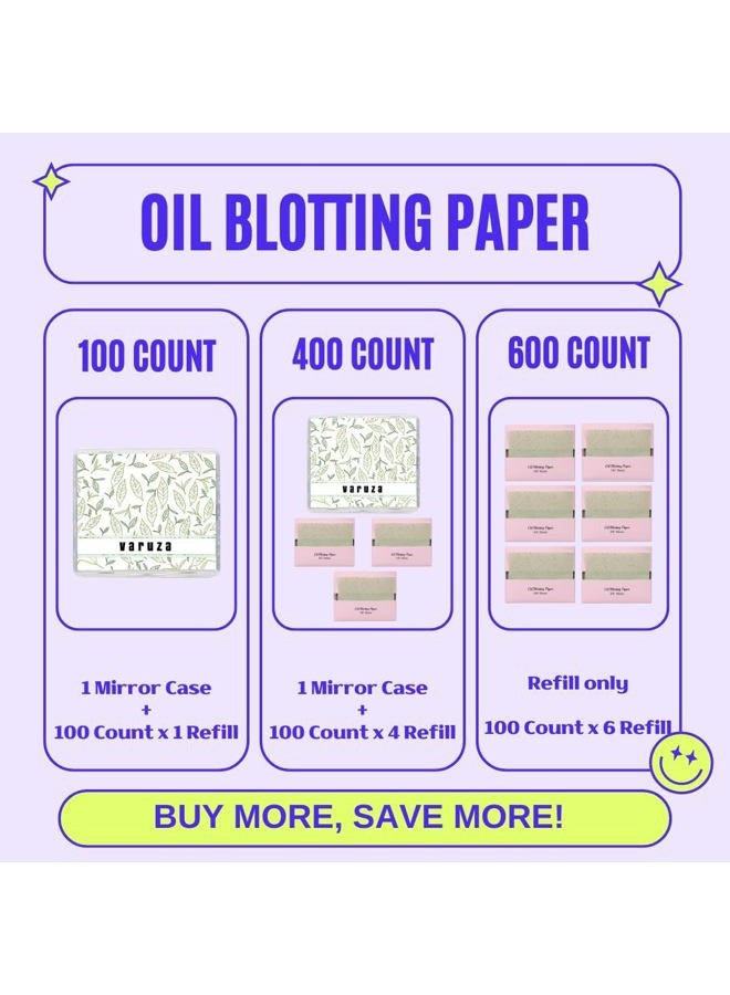 VARUZA [varuza] Biodegradable Green Tea Oil Blotting Paper with Reusable Mirror Case 100 Sheets, Made in Korea - Image 2