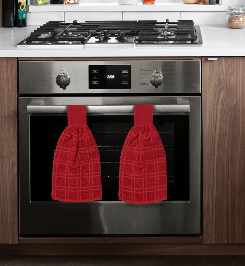 ZENVY Tie Latch Towels Set of 2  Hanging Hand Towels Set with Hook  Loop Closure Red  Made in India