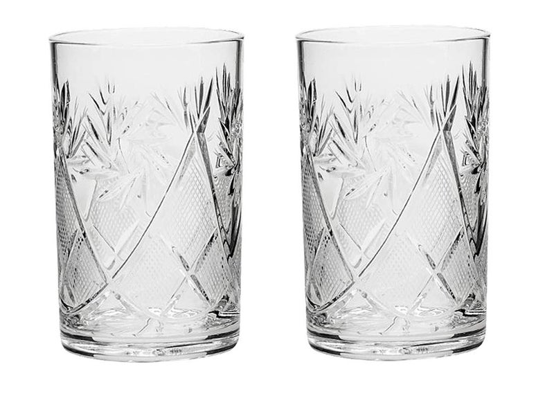 SET of 2 Russian Cut Crystal Drinking Glasses 250 ml  85 oz for Hot or Cold Liquids Fits Glass Holder Podstakannik