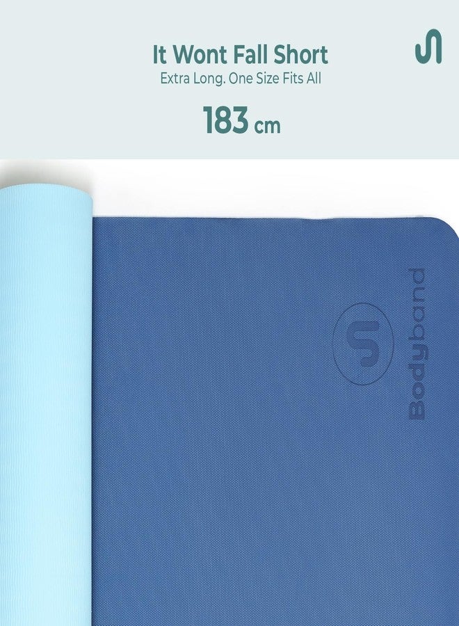 Bodyband بساط يوغا Bodyband للنساء والرجال مع حقيبة غطاء، مصنوع من مادة TPE سميكة للغاية، مناسب لتمارين اليوغا واللياقة البدنية، مانع للانزلاق، متوفر باللونين الأزرق الداكن والفاتح بسماكة 6 مم. - Image 3