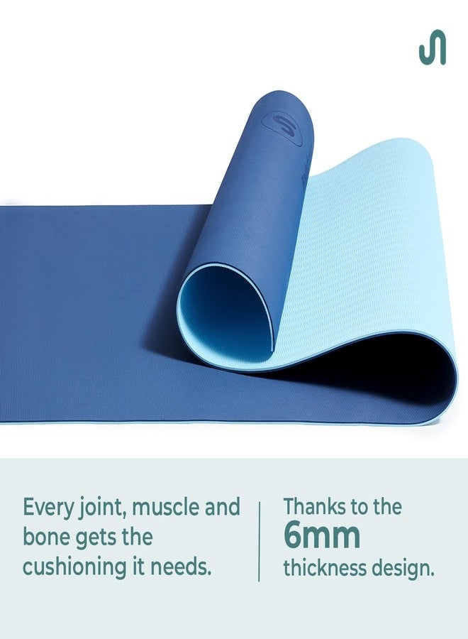 Bodyband بساط يوغا Bodyband للنساء والرجال مع حقيبة غطاء، مصنوع من مادة TPE سميكة للغاية، مناسب لتمارين اليوغا واللياقة البدنية، مانع للانزلاق، متوفر باللونين الأزرق الداكن والفاتح بسماكة 6 مم. - Image 2