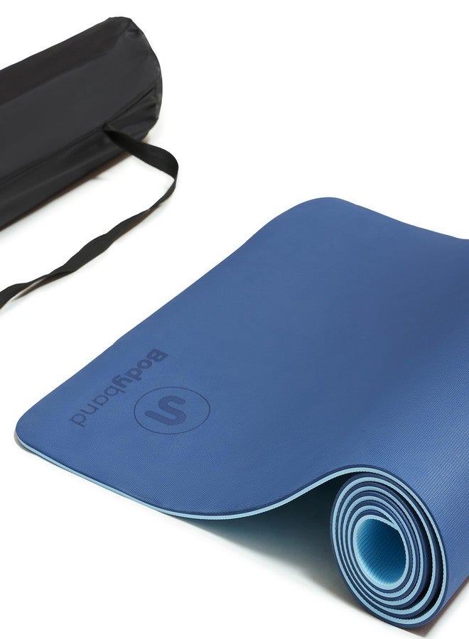 Bodyband بساط يوغا Bodyband للنساء والرجال مع حقيبة غطاء، مصنوع من مادة TPE سميكة للغاية، مناسب لتمارين اليوغا واللياقة البدنية، مانع للانزلاق، متوفر باللونين الأزرق الداكن والفاتح بسماكة 6 مم. - Image 1