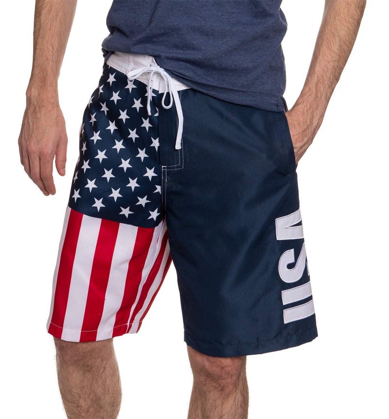 Calhoun Men's Americana USA Flag Fourth of July Swim Board Shorts (USA, Small) - Image 1