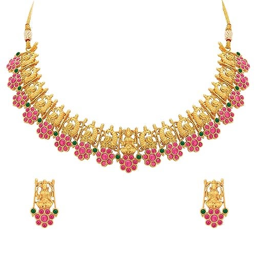 Peora Gold Plated Traditional Temple Jewellery Goddess Laxmi Choker Necklace with Drop Earrings for Women Girls - Image 5