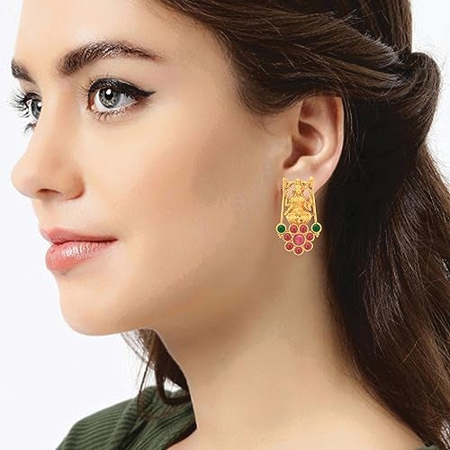 Peora Gold Plated Traditional Temple Jewellery Goddess Laxmi Choker Necklace with Drop Earrings for Women Girls - Image 3