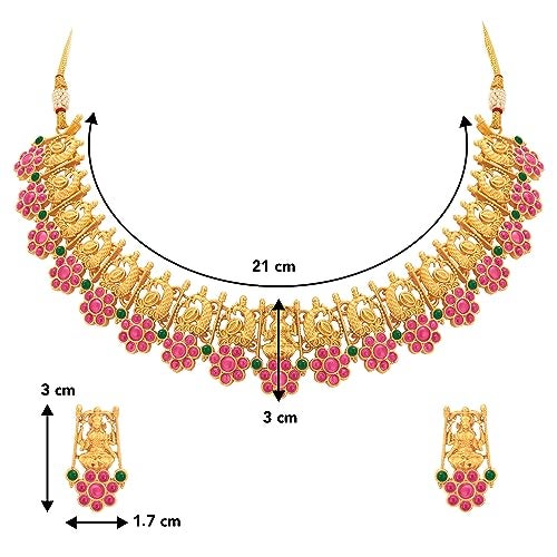 Peora Gold Plated Traditional Temple Jewellery Goddess Laxmi Choker Necklace with Drop Earrings for Women Girls - Image 4