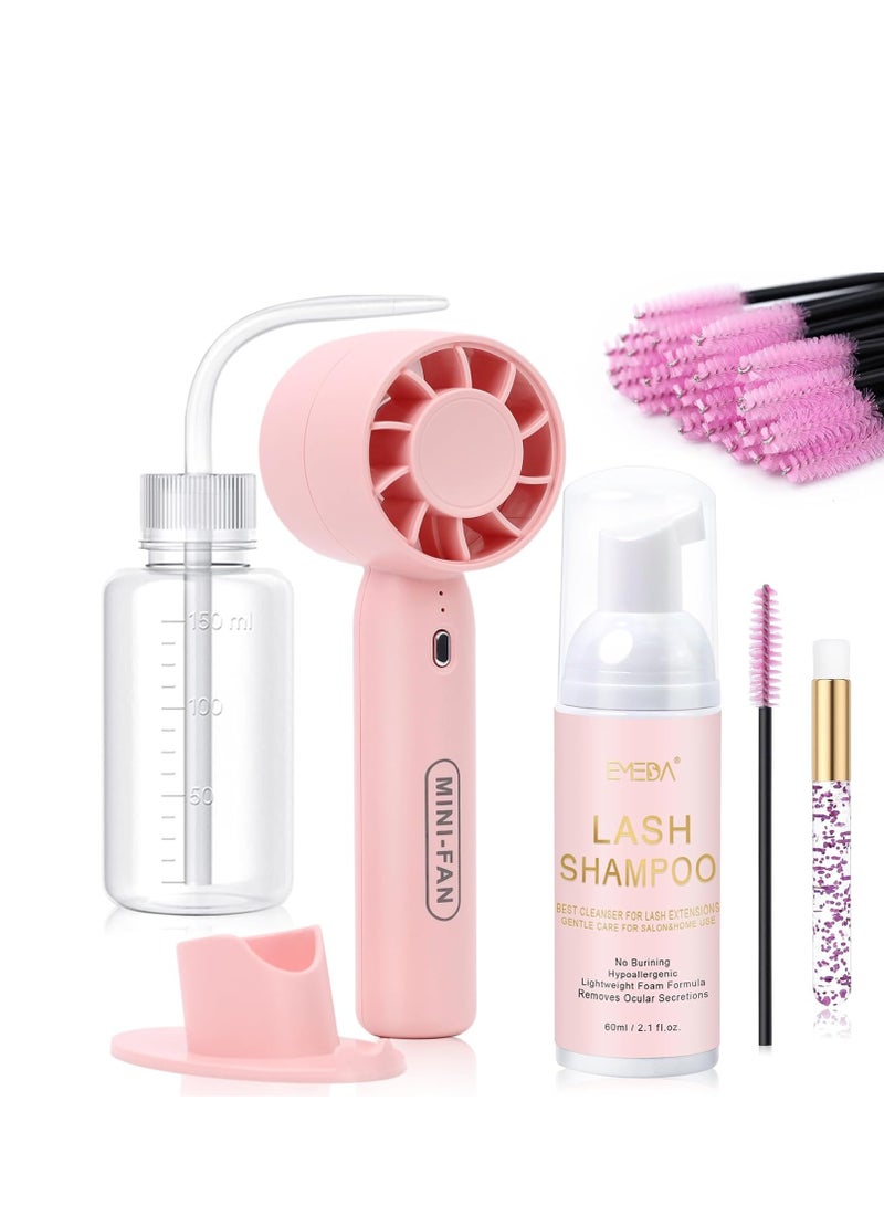 EMEDA EMEDA Lash Shampoo Kit 2.02 fl oz Lash Cleaning Kit with Rechargeable Fan Dryer/Brush/Rinse Bottle, Oil-free Cleanser Wash for Extensions & Clusters & Natural Lashes, Cleaner for Eyelash Care  - Image 1
