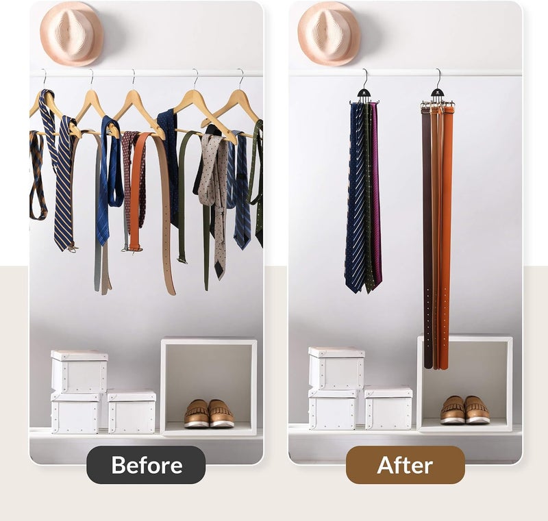 ZEDODIER 2 Pack Tie Hanger & Belt Organizer, Rotatable Tie Rack Space Saving Tie Holder with 16 Adjustable Hooks for Closet Organizers and Storage, Sturdy Belt & Tie Collection Storage, Black - Image 2