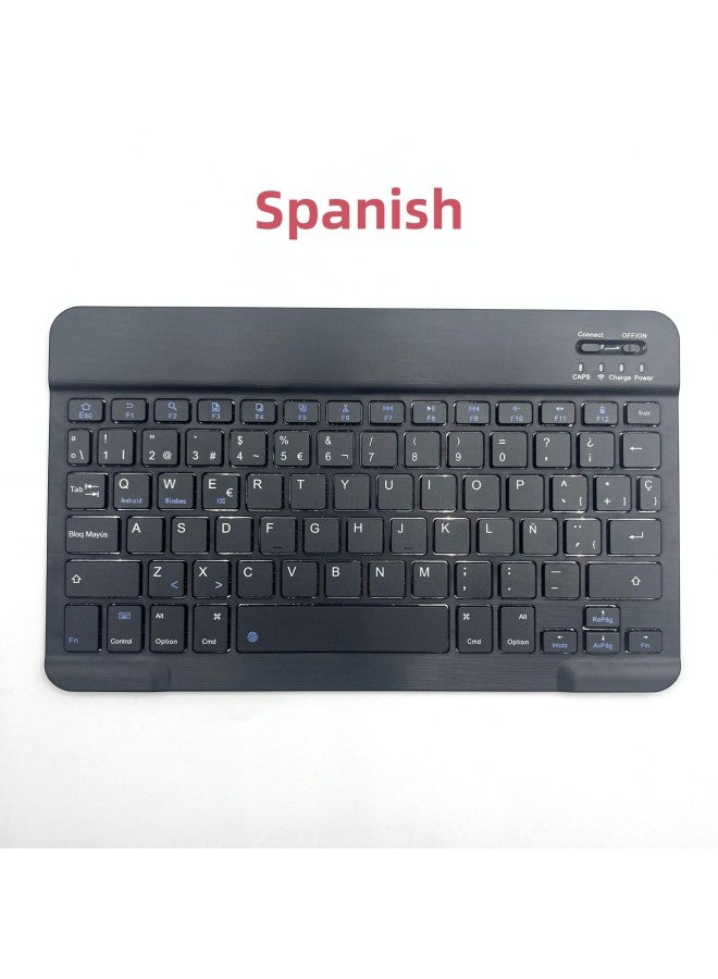 Bluetooth Keyboard Thai Russian Spanish Multi-language Small Batch Language Silk Screen Mobile Phone Tablet Universal Keyboard-Color:Spanish-Product Type:Black (color Box Packaging) - Image 1