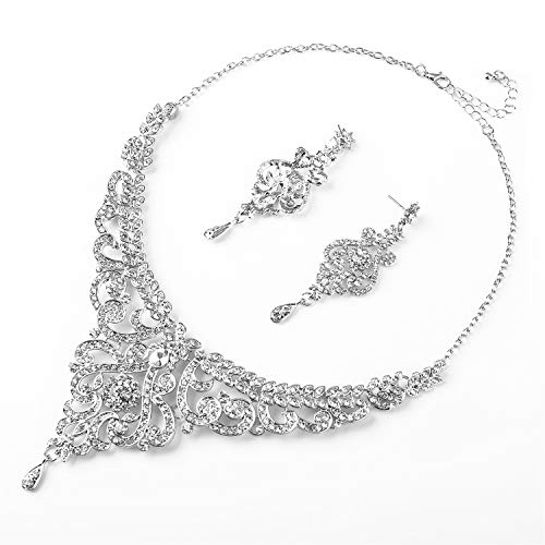 Hapibuy Austrian Crystal Wedding Jewelry Set Bridal Necklace and Earring Set for Women and Bride Silver color - Image 3