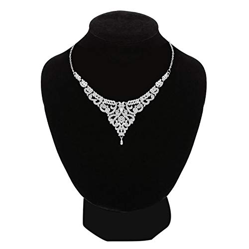 Hapibuy Austrian Crystal Wedding Jewelry Set Bridal Necklace and Earring Set for Women and Bride Silver color - Image 2