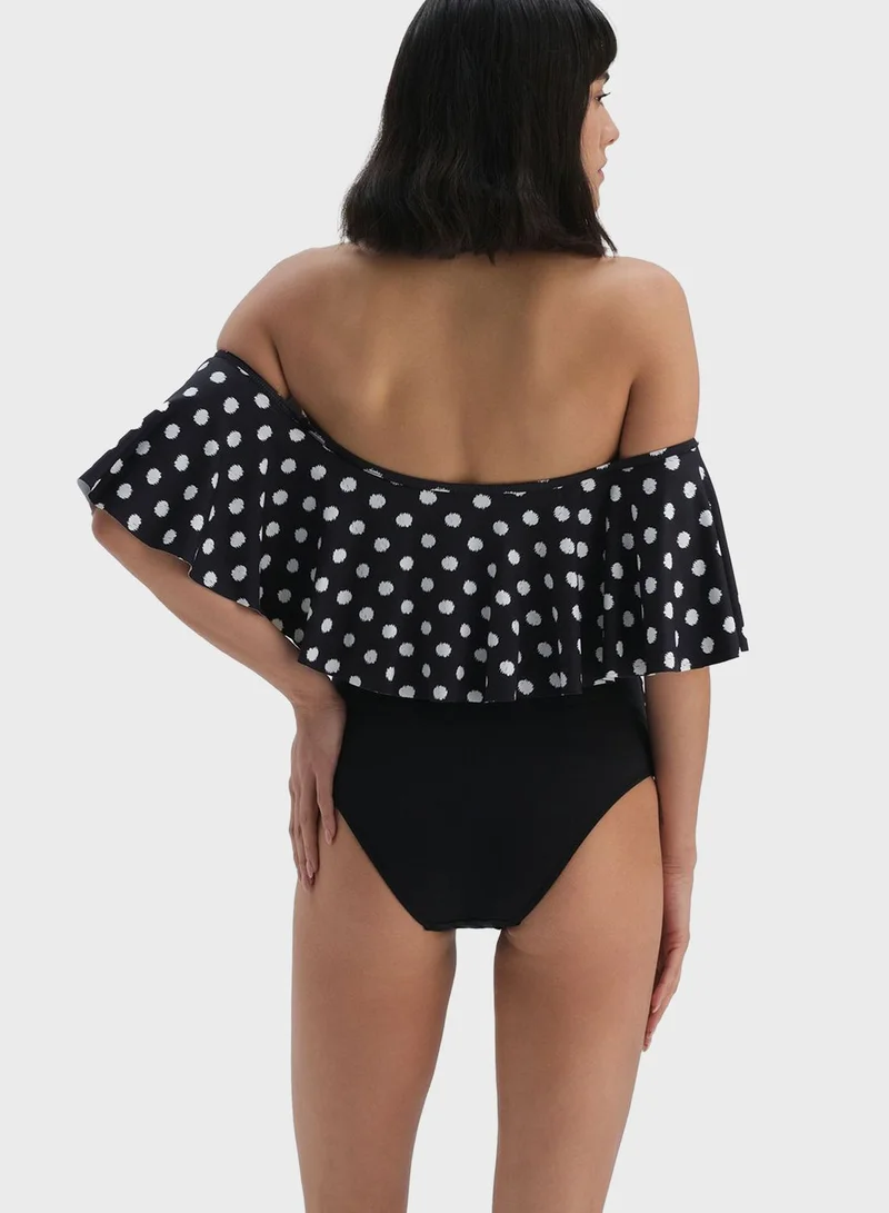 dagi Printed Bardot Swimsuit