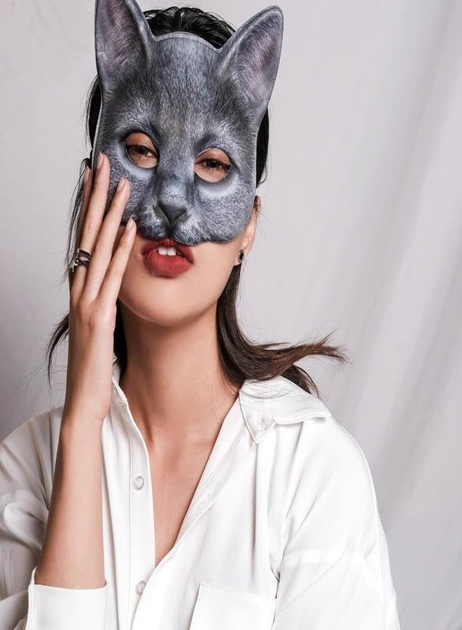 Hosfairy 1Pcs Halloween Half Face Cat Mask Animal Cat Mask for Halloween Christmas Easter Novelty Costume Party Accessory（Style A） - Image 2