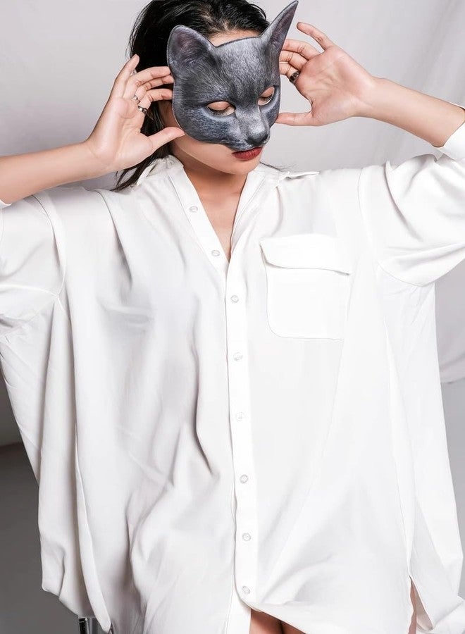 Hosfairy 1Pcs Halloween Half Face Cat Mask Animal Cat Mask for Halloween Christmas Easter Novelty Costume Party Accessory（Style A） - Image 3