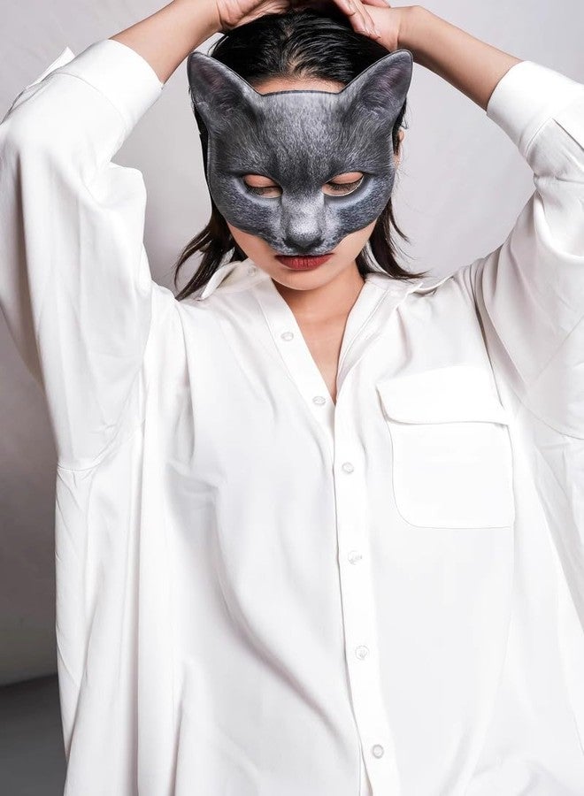 Hosfairy 1Pcs Halloween Half Face Cat Mask Animal Cat Mask for Halloween Christmas Easter Novelty Costume Party Accessory（Style A） - Image 4