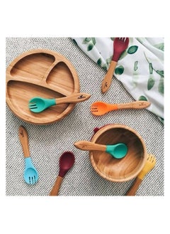 Avanchy Bamboo Suction Classic Plate + Spoon Green  - Image 3