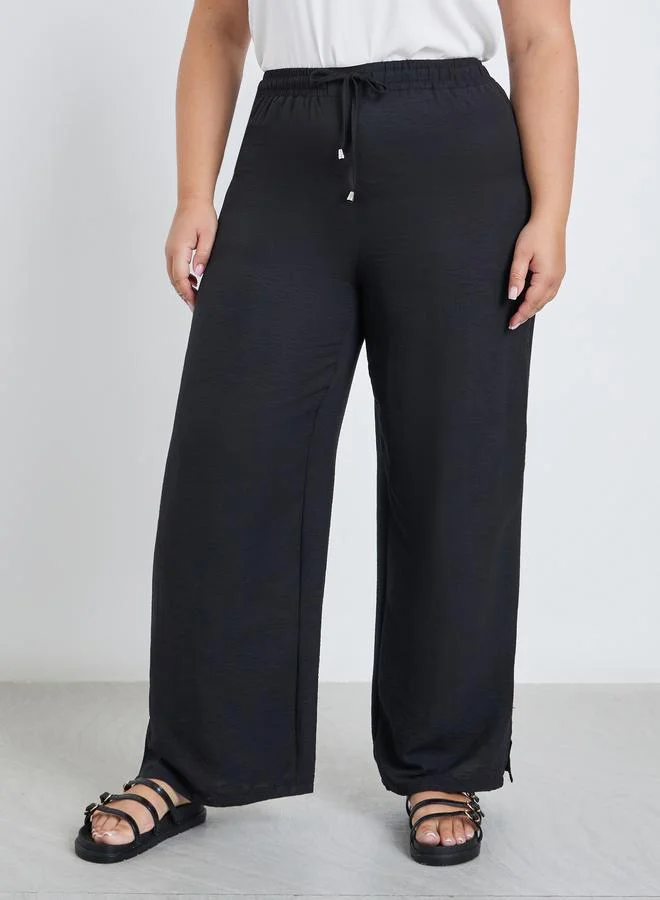 Styli Styli Plus Black Wide Leg Trousers