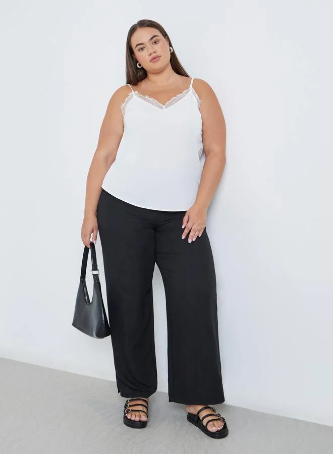 Styli Styli Plus Black Wide Leg Trousers