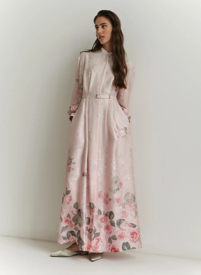 Lichi Satin maxi dress with floral pattern
