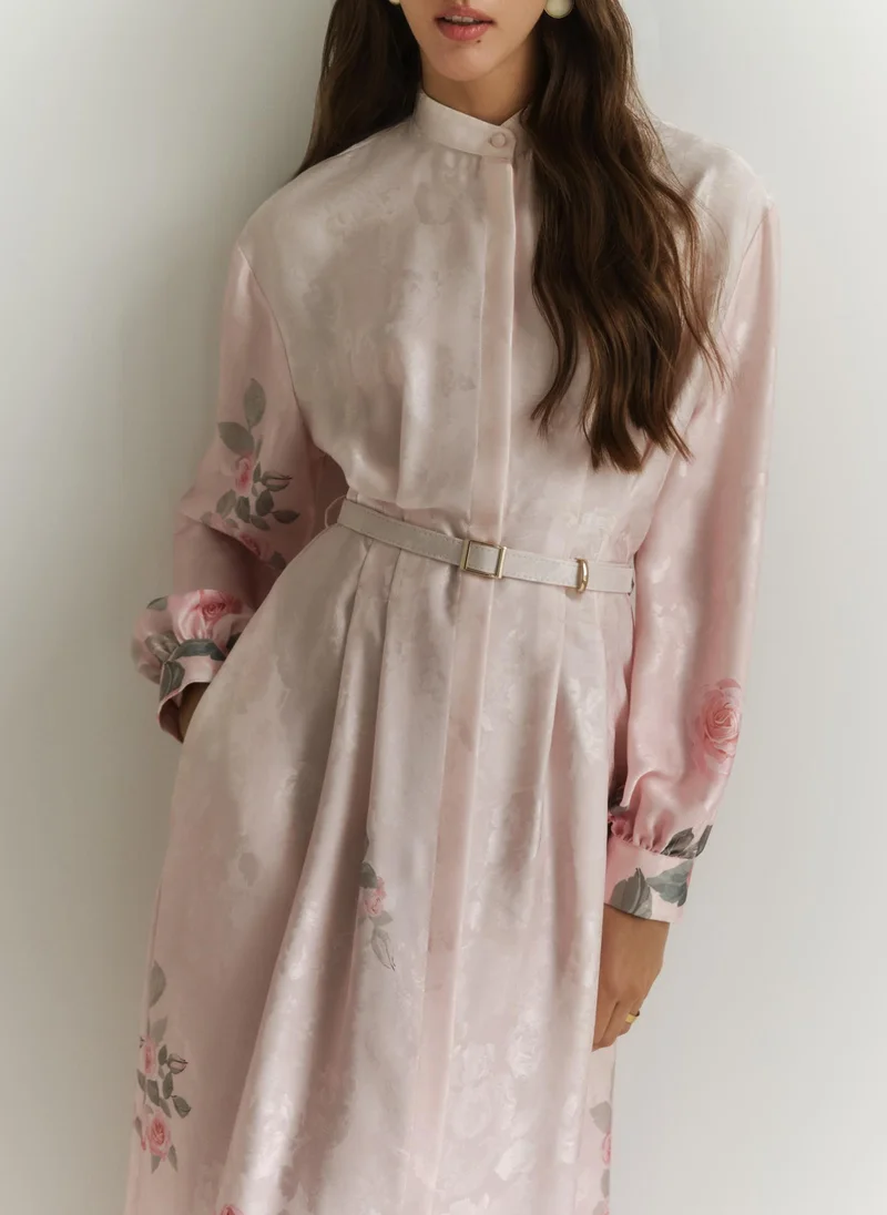 Lichi Satin maxi dress with floral pattern