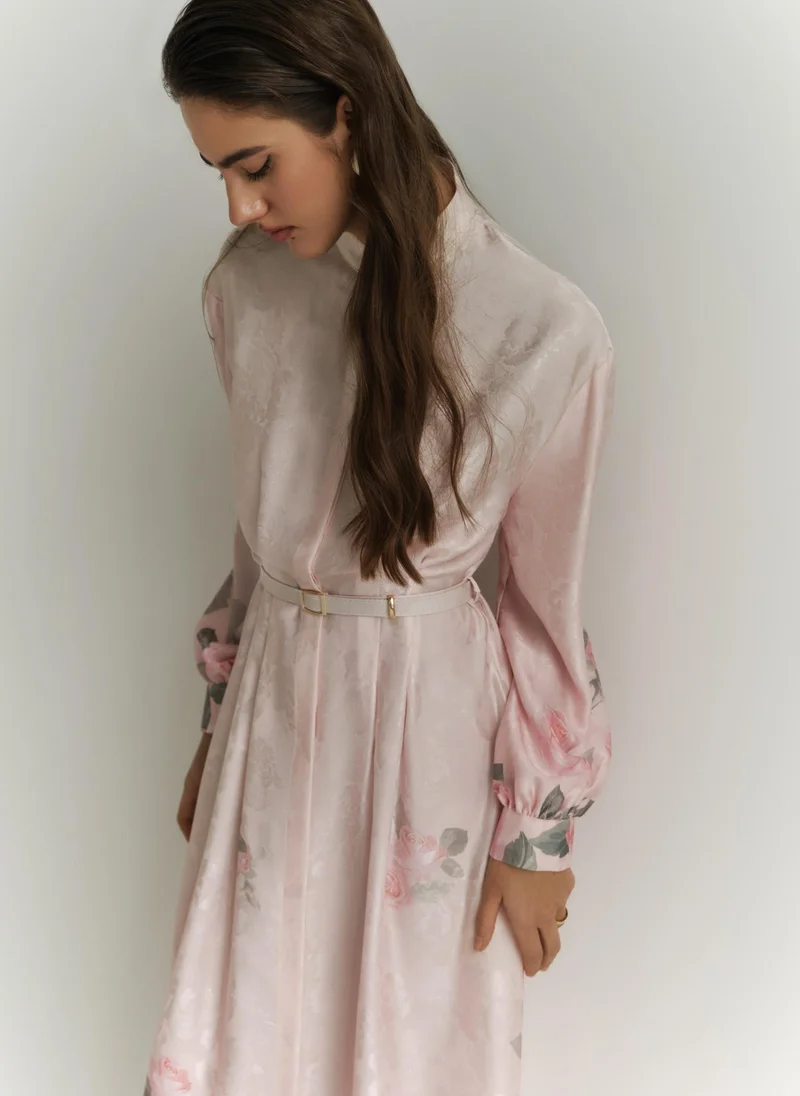 Lichi Satin maxi dress with floral pattern