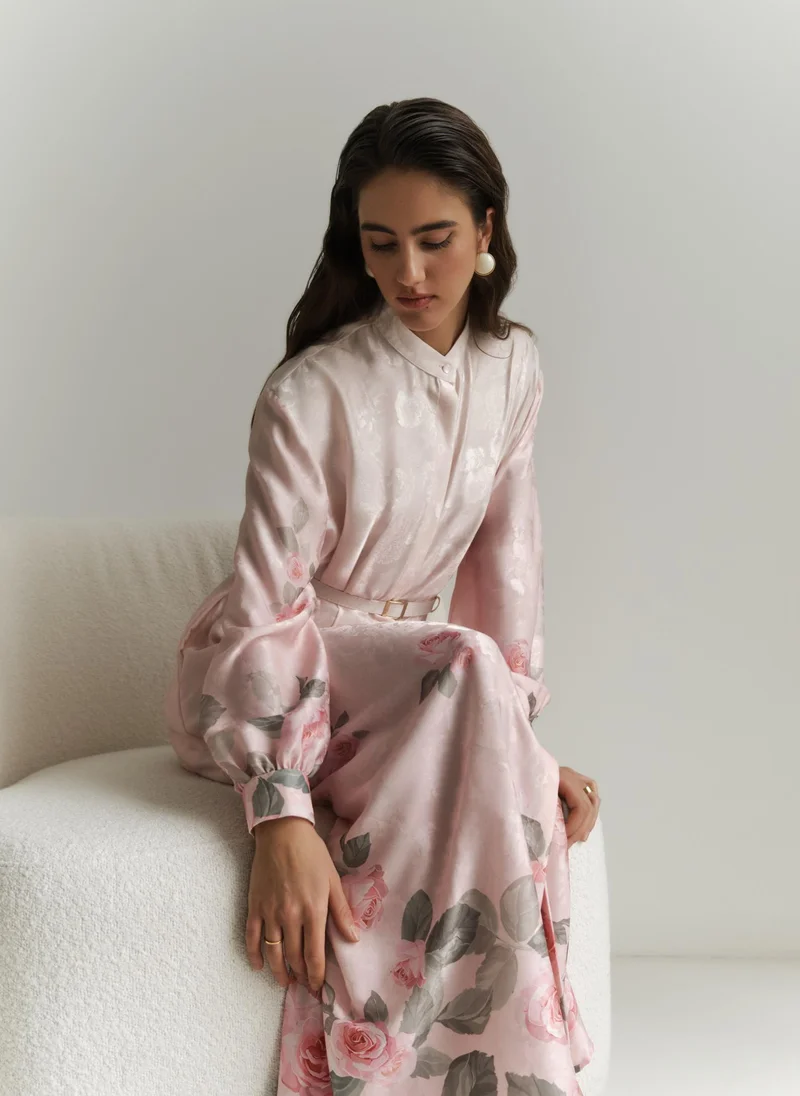 Lichi Satin maxi dress with floral pattern