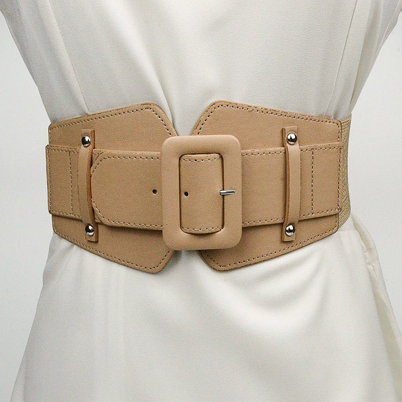 Ladies Elastic Waist Belt Buckle Dress Coat Accessory Red - Image 2