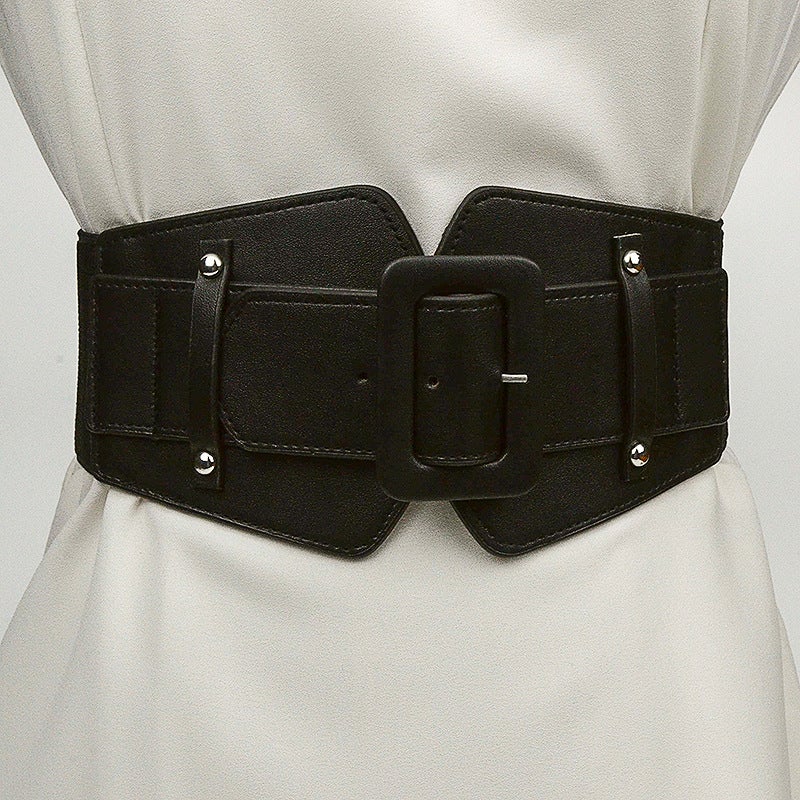 Ladies Elastic Waist Belt Buckle Dress Coat Accessory Red - Image 3