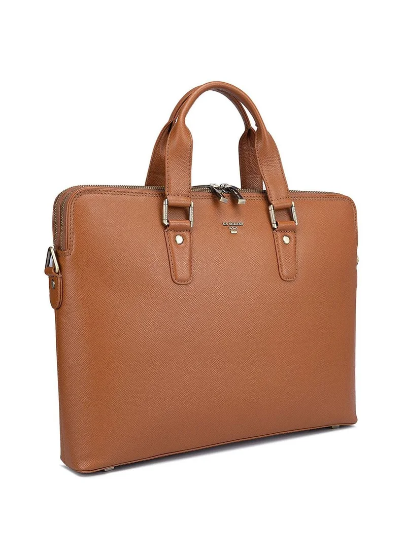 دا ميلانو حقيبة لابتوب جلد طبيعي بني من دا ميلانو