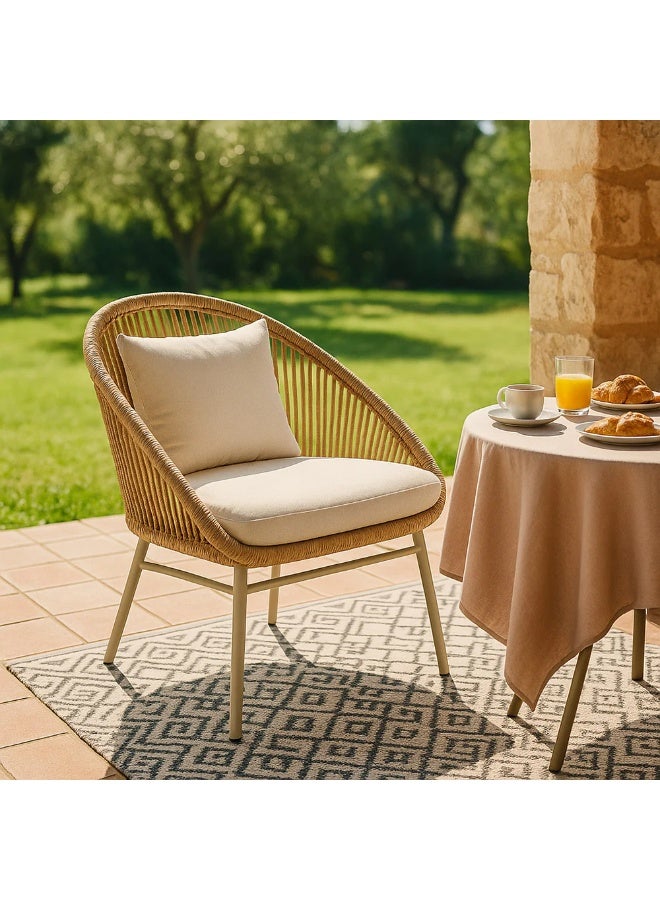 Home auraa Outdoor Rope Dining Chair Set of 2 | Woven Patio Chair with Cushions | Weather-Resistant Garden & Balcony Seating | 85 x 69 x 72 CM - Image 1