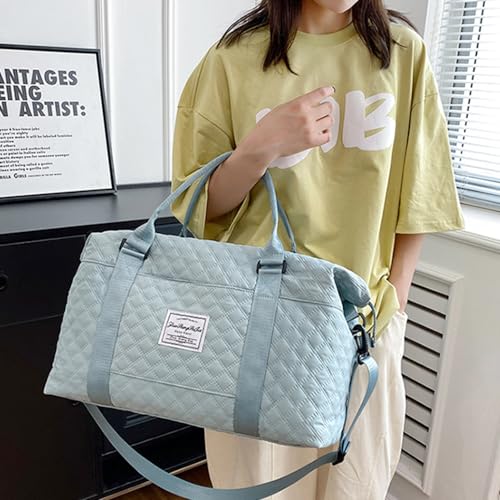 Keoferlo Quilted Travel Bag Overnight Gym Tote Duffel Carry On Blue Traveling Weekend Sports Bag for Women - Image 5